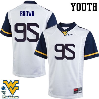 Youth West Virginia Mountaineers NCAA #95 Christian Brown White Authentic Nike Stitched College Football Jersey AU15U05WE